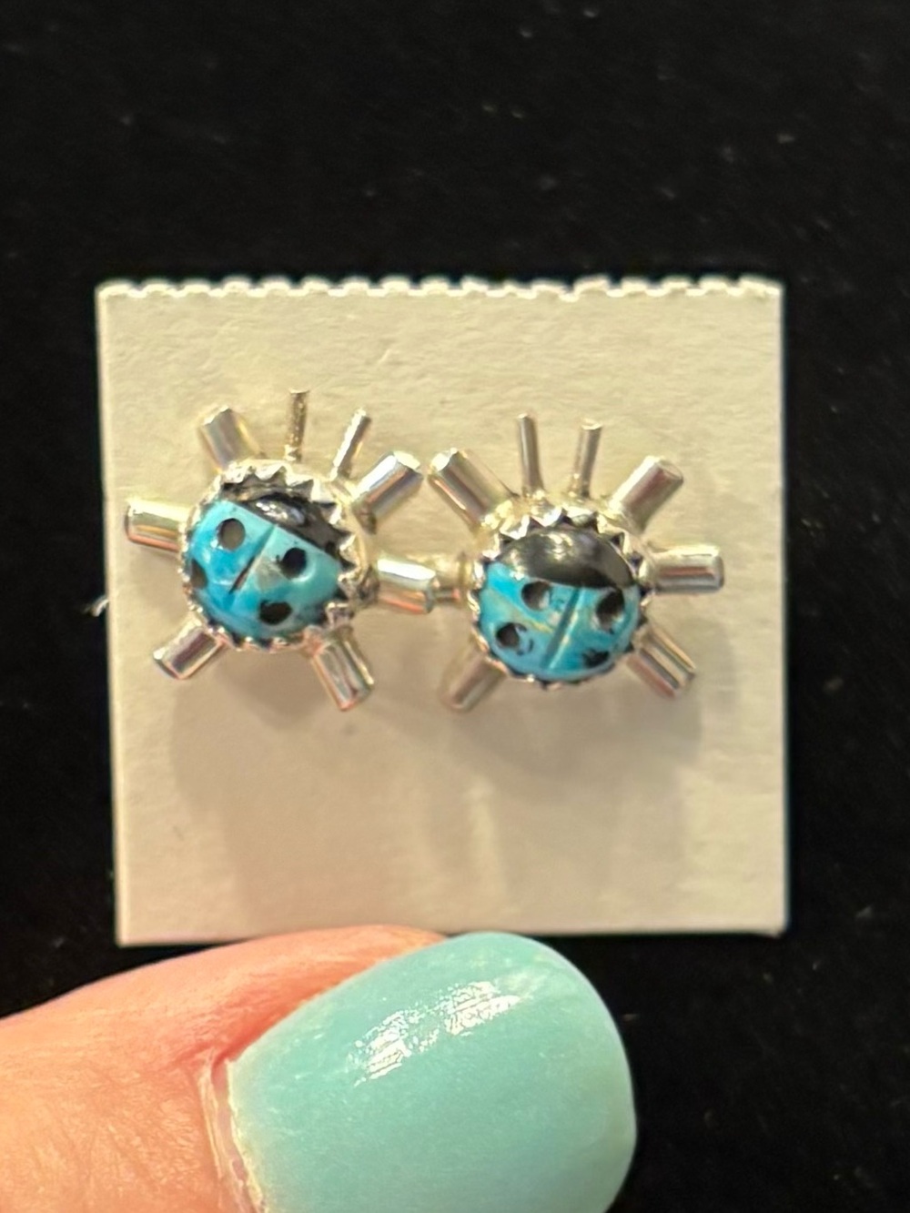 Navajo Ladybug shaped earrings set in the silver